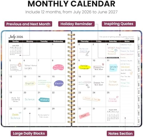 Large Planner 2026-2027, A4 (8.5" x 11") Hardcover Weekly & Monthly Planner July 2026 - June 2027 with Monthly Tabs, Academic Planner for School, Work and Office, Radiant Pastures