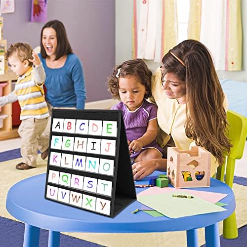 EAMAY Desktop Pocket Chart, Tabletop Teaching Classroom Pocket Charts Double-Side and self-Standing Pocket Chart for Kindergarten, Home Use or Classroom (Black)
