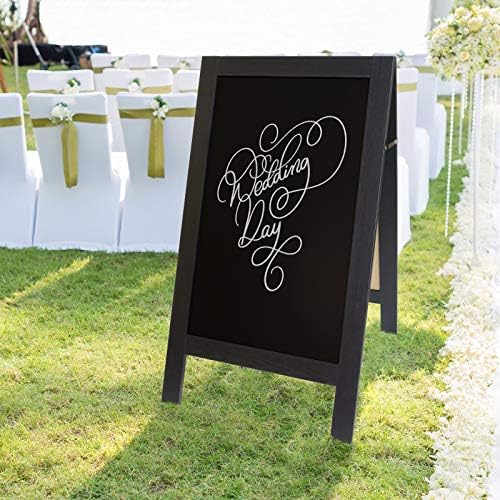 Excello Global Products Black A-Frame Chalkboard - 40"x20" Wooden Standing Sign with Markers & Stencils, Handcrafted Sidewalk Display