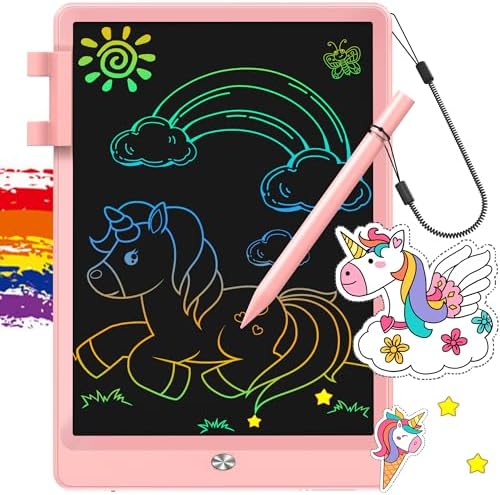 FLUESTON LCD Writing Tablet for Kids, 10 Inch Doodle Board, Colorful Drawing Pad for Toddler, Educational Travel Toy Gifts for 3-8 Year Old Girls Boys, Erase Lock Writing Board - Pink
