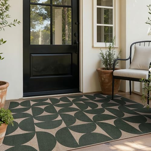 Lahome Green Easy Jute Front Porch Rug, 3x5 Semi Circle Outdoor Rug
