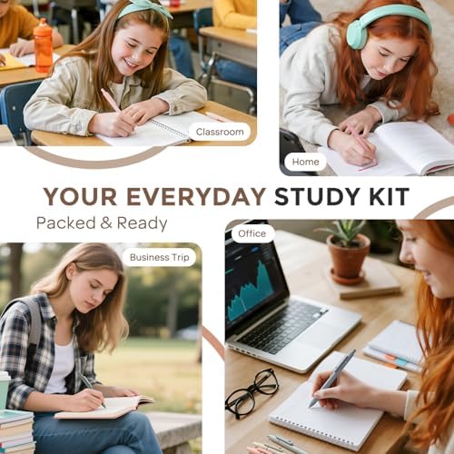 Nicpro School Supplies Stationary Set with Pencil Case, 39 PCS Cream | Back to Schoo Supplies, Pen Case with 12 Highlighter, 5 Gel Pen, 6 Mechanical Pencil, Essentials for College, Nursing Student