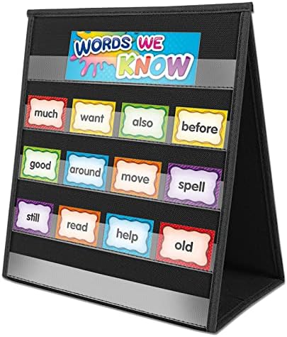 EAMAY Desktop Pocket Chart, Tabletop Teaching Classroom Pocket Charts Double-Side and self-Standing Pocket Chart for Kindergarten, Home Use or Classroom (Black)