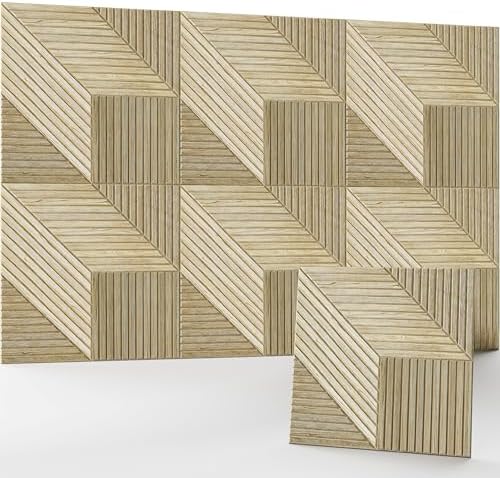 JaneTech 6 Pack Wood Acoustic Panels, Decorative Acoustic Wall Panels Sound Absorbing with Nano Glue for Recording Studio, Home Office, Conference Room, Facet Ridge, 23.62x23.62 Inches