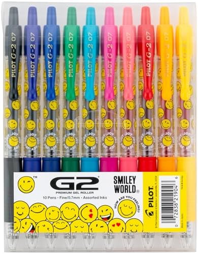 PILOT, G2 Smileyworld Gel Roller Pens, 10 Pack Pouch, Assorted Ink