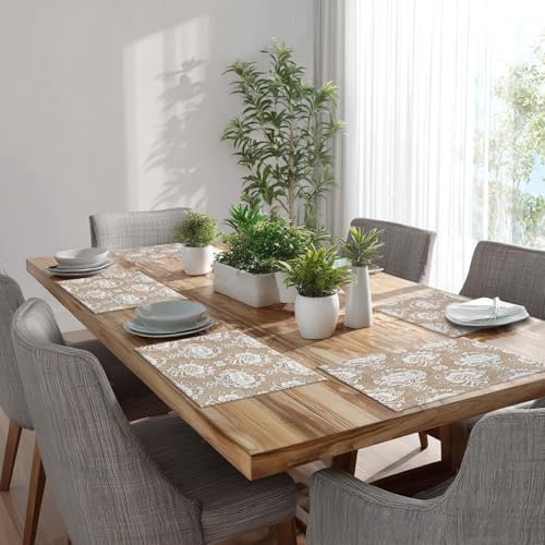 Batmerry Floral Placemats, Template White Lace Background Washable Linen Table Mats for Kitchen Table Double Insulation Decor Dining Set Indoor Outdoor 12X18 in Set of 6