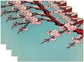 Batmerry Shabby Chic Cherry Blossom Linen Placemats Set of 4, Turquoise Vintage Washable Table Mats for Kitchen Table Thickened Heat Insulation Dining Set Indoor Outdoor 12X18 in