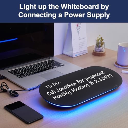 TSJ OFFICE Glass Desktop Whiteboard - 17 X 7 Inches Black Board Blue Light