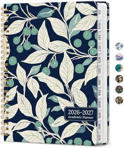 Planner 2026-2027, Jul 2026-Jun 2027 Academic Monthly & Weekly Planner | 6.3" x 8.5" Hardcover Pretty Calendar Planner for Women, Spiral Organizer for School Office Home Supplies, Botanic Berry