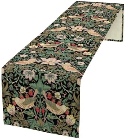William Morris Floral Table Runner, Vintage Strawberry Thief Flowers Table Runner for Dining Table Decor 13 x 90 Inch