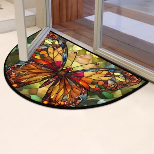 Stained Glass Butterfly Half Round Door Mat