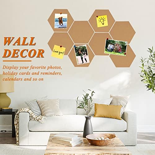 8Pcs Hexagon Felt Cork Board Tiles, Self Adhesive DIY Bulletin Board Pin Board for Office School Home Wall Decor Stickers Memos Photos Display (Deep Camel)