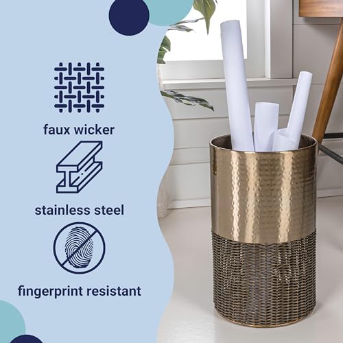 happimess Asher 4.13 Gal Faux Wicker Cylinder Waste Basket, Bronze/Coffee