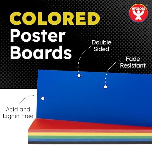 Hygloss Colored Poster Board 4 x 11, 50 Pack, Assorted Standard Colors