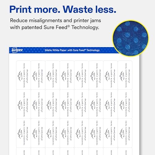 Avery Matte White Rectangle Labels, 2" x 1", Sure Feed Technology, Laser/Inkjet Printer Compatible, 10000 Printable Labels Total, Great for Branding, Packaging, and More
