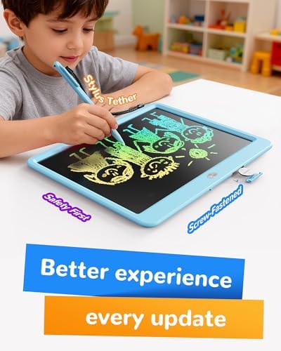 KOKODI LCD Writing Tablet, 12 Inch Colorful Toddler Doodle Board Drawing Tablet, Erasable Reusable Electronic Drawing Pads, Educational and Learning Toy for 3-6 Years Old Boy and Girls(Blue)