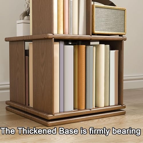 GAMAK Rotating Bookshelf Kids 360 Display 3-4 Tier Revolving Bookcase with Brake Wheels Floor Standing Bookcase Narrow Bookshelf for Small Spaces Natural Wood (Color : Walnut, Size : Landing_Four)