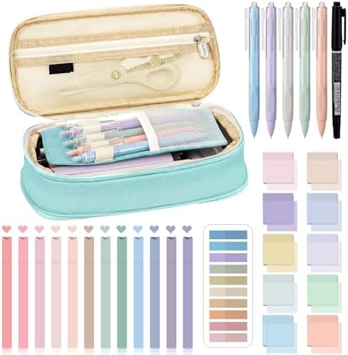 Jutom 39 Pcs Aesthetic Book Annotation Kit,Mint Green,Cute Style