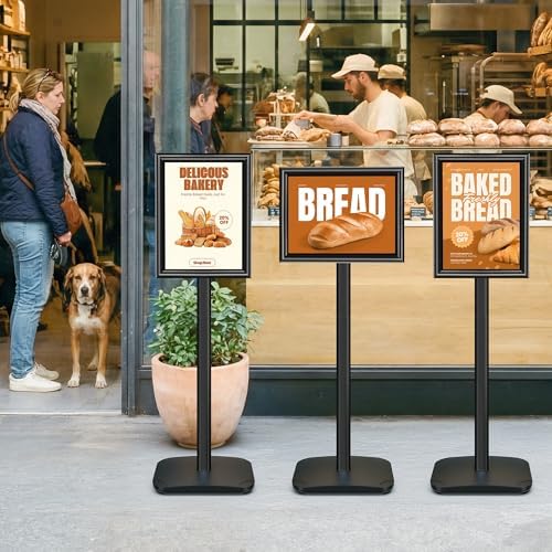 Pedestal Sign Holder Stand with Heavy Duty Base, 8.5x11 Inch Floor Standing Sign Holder, Vertical & Horizontal Menu Stand for Display Indoor/Outdoor Advertising, Poster, Restaurant Menu, Store, Black