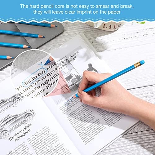 Tatuo 60 Pcs Pencils Pre Sharpened Checking Pencils with Eraser Erasable Colored Pen for Map Coloring Tests Sketch School Office Editing Kids Adults Favors Grading(Blue)