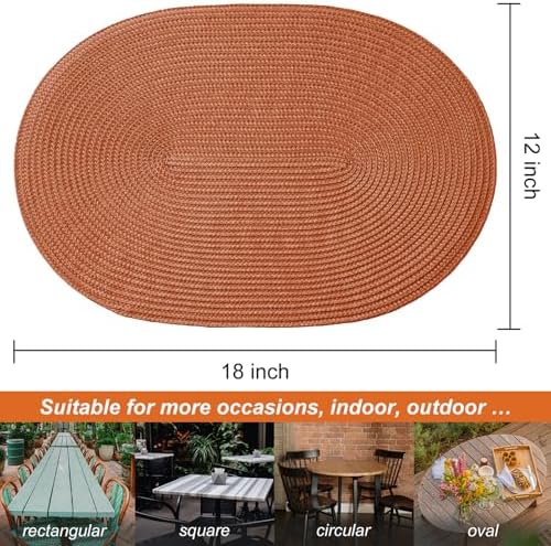 AHHFSMEI Placemats Set of 6 for Dining Table Washable Woven Non-Slip 18x12 inches Placemat Heat-Resistant Durable Table Mats for Dining Table Easy to Clean (Burnt Orange 6)