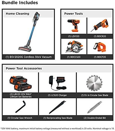 BLACK+DECKER 20V MAX Cordless Drill Combo Kit with POWERSERIES Extreme Cordless Stick Vacuum, Blue (BD4KITCDCRL & BSV2020G)