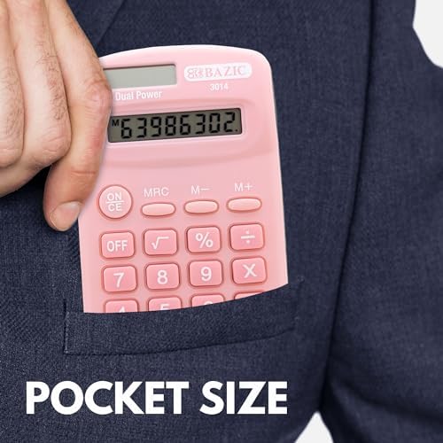 BAZIC Products 8-Digit Dual Power Pocket Calculator, Pastel Colors