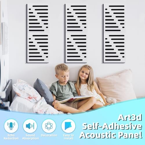 Art3d High-Density Acoustic Panel, Stripe Design, 16 x 12 in, 6-Pack, White