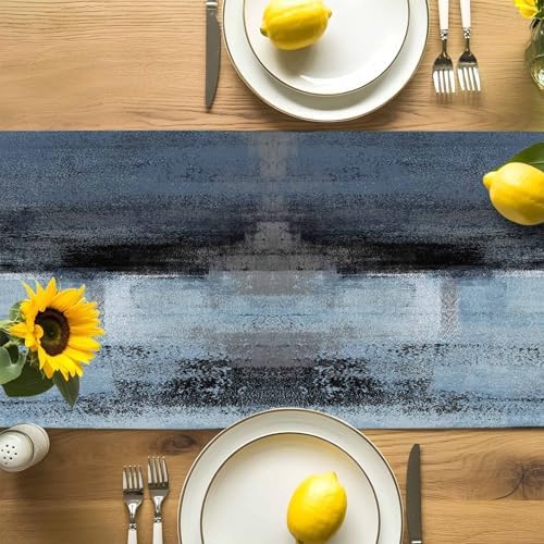Blue Grey Graffiti Table Runner Dresser Scarf 13 x 60 Inch Abstract Oil Paint Art Mottled Texture Modern Table Runners Non-Slip Heat Resistant Kitchen Dining Table Decor for Home Indoor Outdoor