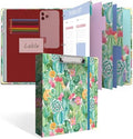 3 Ring Binder, 1 Inches Round Ring Binder with Clipboard, Dividers Tabs, PVC Zipper Bag Sleeves & to Do List Planners, Decorative Binder for School, Office Supplies-Cactus Flowers