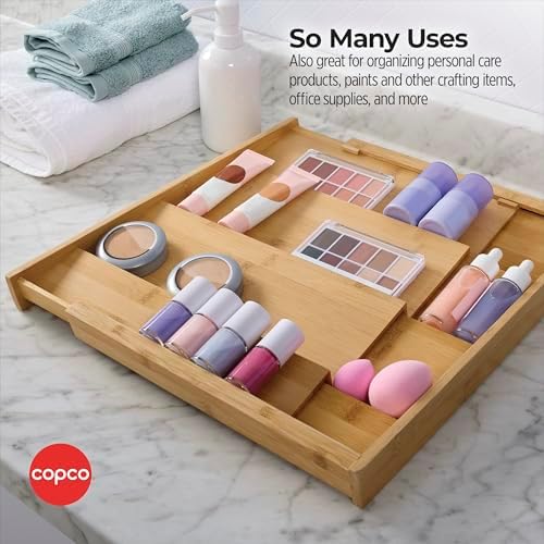 Copco Bamboo Expandable Spice Organizer Drawer and Counter Lazy Susan Turntable Style Tiered Rack - Adjustable 4-Tier Natural Wood Kitchen Spice Storage Organizer for Cabinet, Pantry, or Bathroom