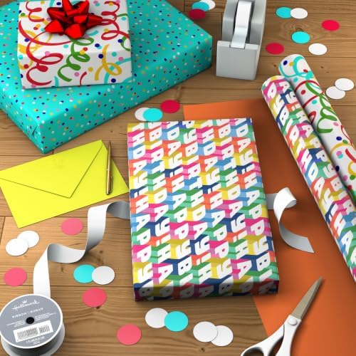Hallmark Reversible Birthday Wrapping Paper Rolls, 2-Rolls (Confetti, Dots)