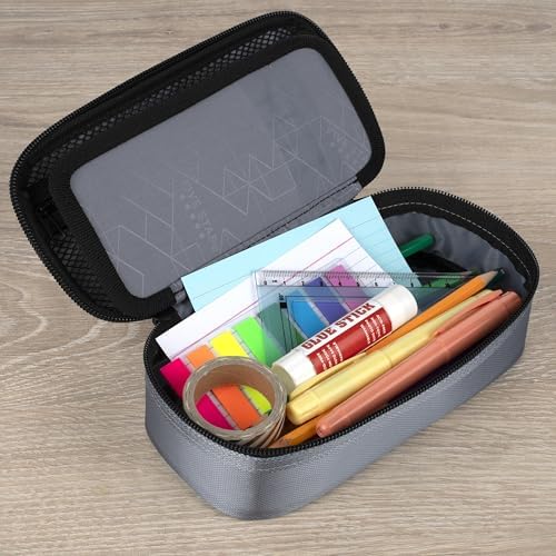 Five Star Pencil Pouch Zipper High-Capacity Storage Organizer Case for Office Supplies Earbuds Chargers Cables Makeup, Grey/Teal (500212B)
