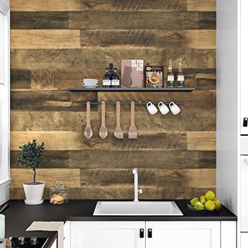 WESTICK Brown Wood Counter Top Peel and Stick Waterproof Wood Contact Paper Self Adhesive Wooden Wallpaper Rustic Wooden Vinyl Countertop Wrap for Countertops Tables Kitchen Cabinets 15.8" x 78"