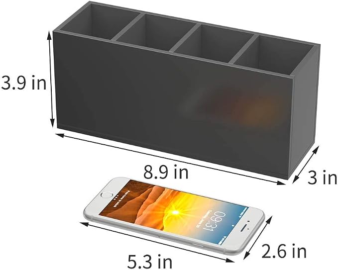 NIUBEE Acrylic Pen Holder 4 Compartments, Black Pencil Organizer Cup for Countertop Desk Accessory Storage (Black) | Scratch-resistant thick acrylic with 4 slots for pens, pencils, makeup brushes, office, vanity and school use