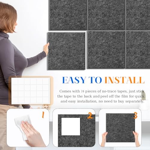 DOLLAR BOSS Felt Cork Board Tiles 48"x36" Bulletin Board, 12 Pcs Dark Grey