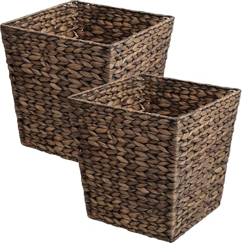 happimess Theo 4.8 Gal 12" Square Wicker Wastebasket, Brown, Set of 2
