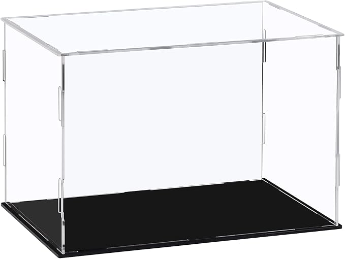 CECOLIC Acrylic Display Case Clear Display Box with Mirror Countertop Cube for Collectibles, Action Figures, Miniature Figurines Dustproof Protection Storage & Organizing (Black, 11.8x7.9x7.9in)