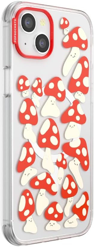 PopSockets iPhone 14 Plus Case with MagSafe, Phone Case for iPhone 14 Plus, Grip Sold Separately, Wireless Charging Compatible - Red Shrooms