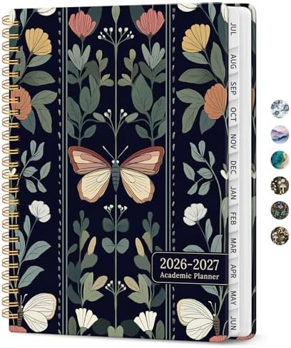 Planner 2026-2027, Jul 2026-Jun 2027 Academic Monthly & Weekly Planner | 6.3" x 8.5" Hardcover Pretty Calendar Planner for Women, Spiral Organizer for School Office Home Supplies, Butterfly Tapestry