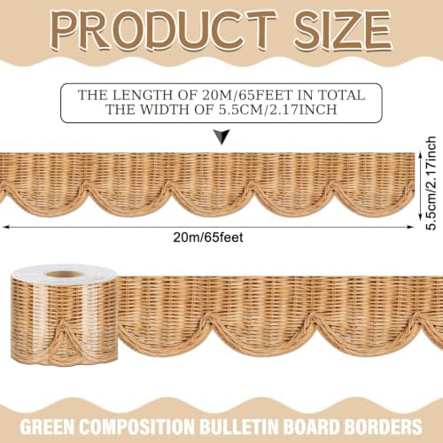 Zonon 65.6 Feet Rattan Bulletin Board Border Trim Farmhouse Classroom Decor