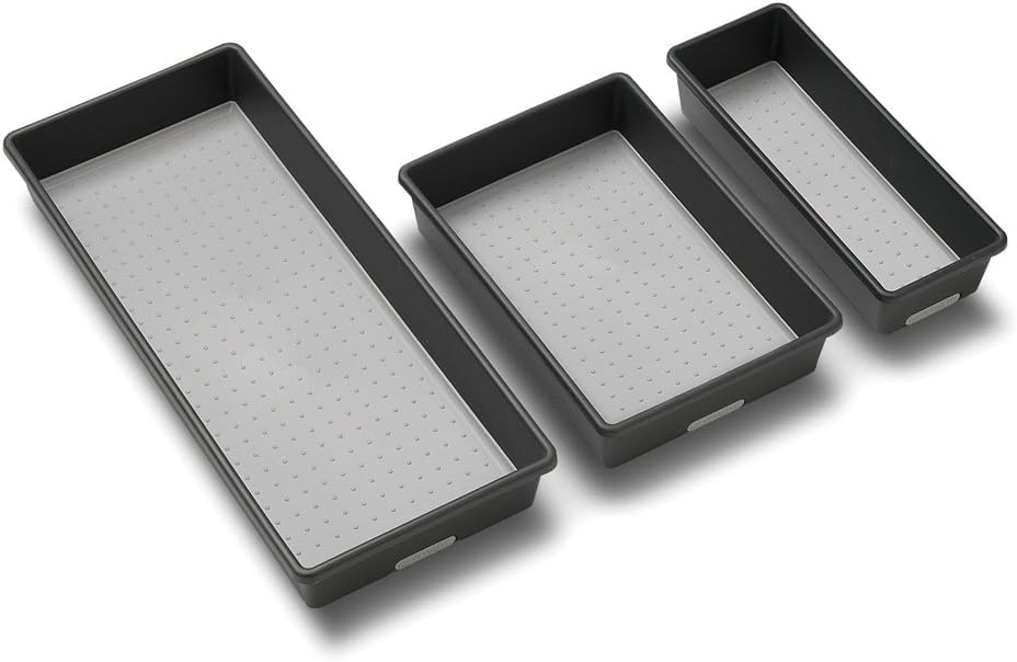madesmart Classic 3 Bin Drawer Organizer Set, Granite