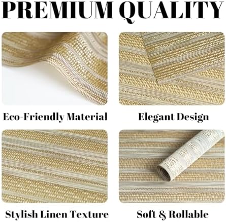 Placemats Set of 8 Vinyl/Plastic Woven Place Mats for Kitchen Table Indoor/Outdoor Washable Placemat Wipeable Dining Table Mats (Aurora Gold,8)
