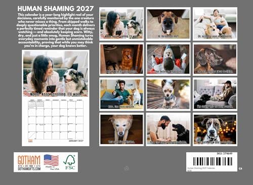 Human Shaming Calendar 2027 Funny Dog Monthly Wall