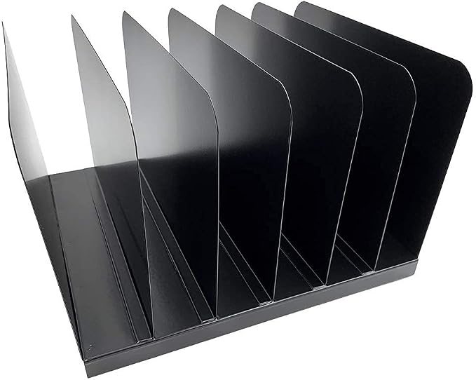 Huron Desktop File Binder Organizer Storage Vertical 6 Slot, Black Commercial Grade Steel
