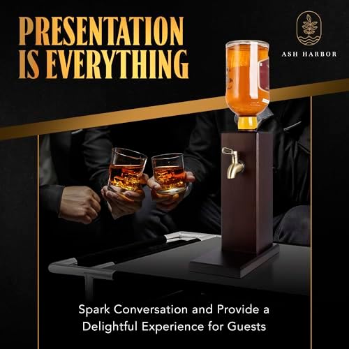 Countertop Liquor Dispenser for Home Bars – Wooden Whiskey Dispenser with Food-Safe All-Metal Valve – Bourbon Decanter & Whiskey Decanter for a Classy Presentation, Alcohol Gifts for Men by Ash Harbor