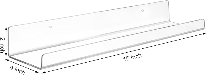 Dezzer 10 Pack Acrylic Shelves for Wall, 15" Clear Acrylic Floating Shelves for Bathroom Bedroom, Invisible Bookshelf Wall Ledge Storage Shelf Books Perfume Toys Action Figure Display Shelves