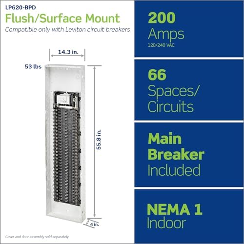 Leviton 66 Space, 66 Circuit Indoor Load Center with 200 Amp Main Circuit Breaker, LP620-BPD