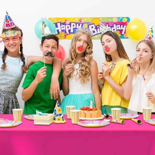 CXPSINC 54 Inch X 300 Feet Plastic Table Cover Roll Disposable Tablecloth with Slide Cutter for All Type/Shape Tables | Party, Banquet, Birthdays, Weddings(Fuchsia, 300 Feet)