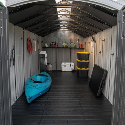 Lifetime Outdoor Storage Shed, 8x20 Ft, Gray, Resin Backyard Tool Shed with Lockable Doors and Weather-Resistant Panels